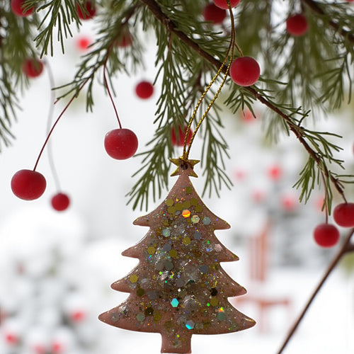 Pink glitter and sequin tree Christmas tree decoration.