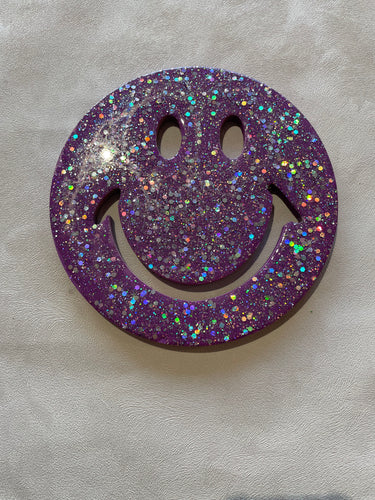 Small 20cm Purple Glitter Smiley Resin Smiley Face wall art