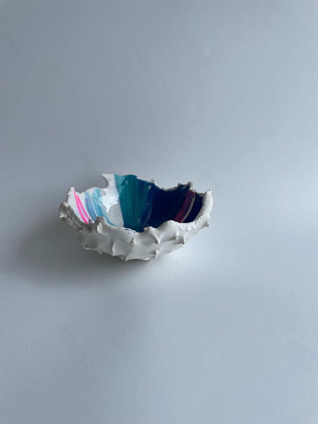 Horse chestnut inspired hatched white blue pink and touch of gold.