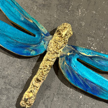 Quartz crystal and resin blue and gold dragonfly