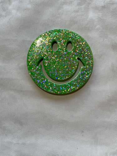 Small 20cm green glitter smiley wall art