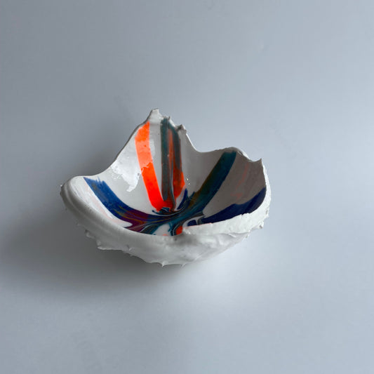 Horse chestnut inspired Hatched white blue orange hint of gold.