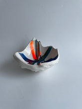 Horse chestnut inspired Hatched white blue orange hint of gold.