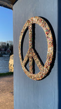 Large gold 40cm resin  multicoloured sequins and glitter peace sign