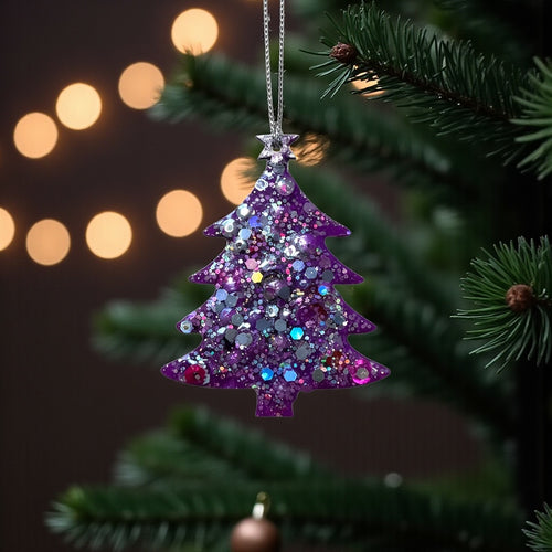 Purple sequin and glitter Christmas tree decoration.