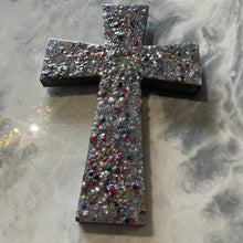 Medium silver sequin and glitter cross