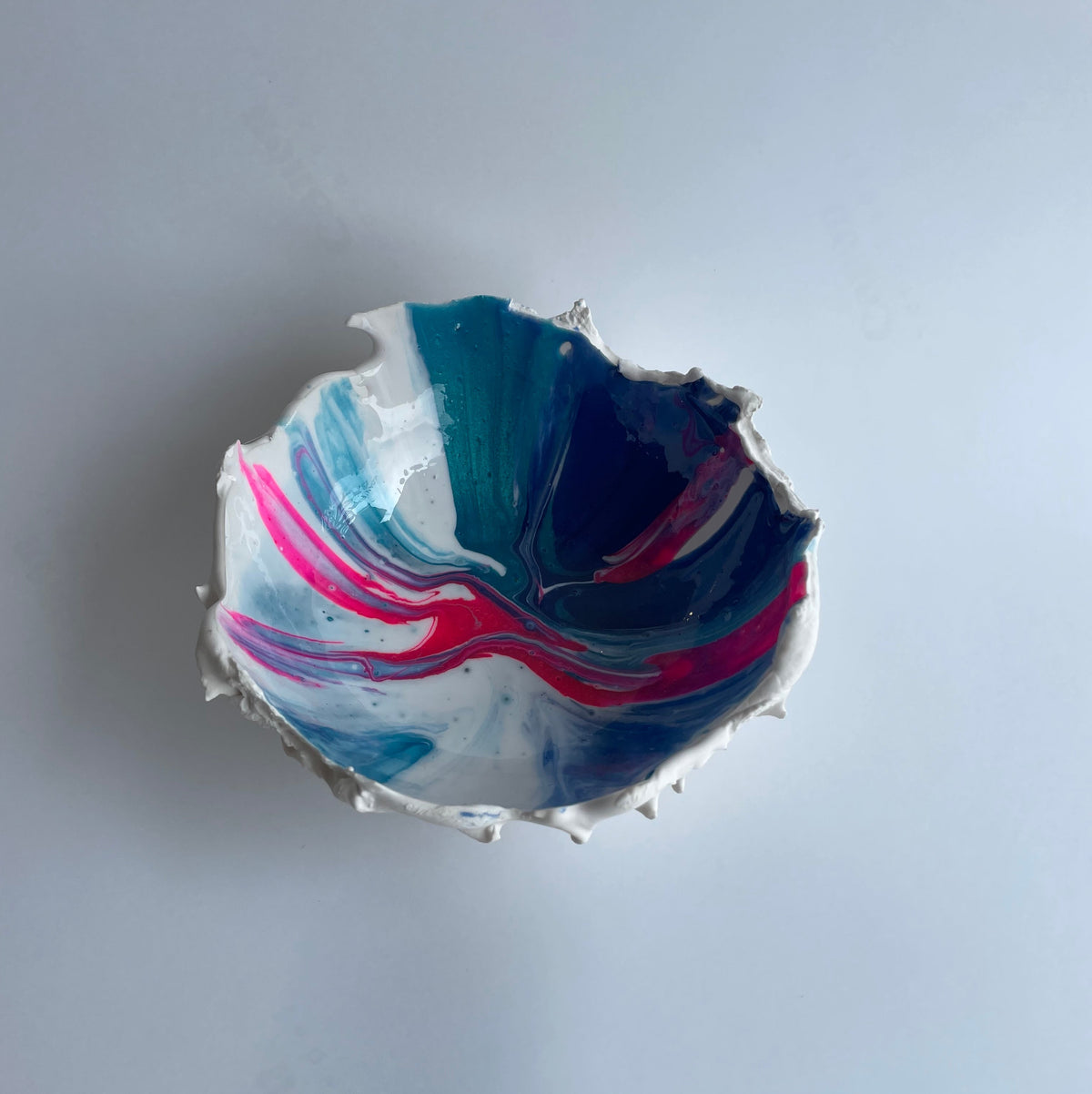 Horse chestnut inspired hatched white blue pink and touch of gold.