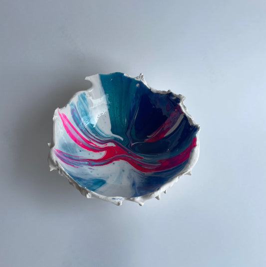 Horse chestnut inspired hatched white blue pink and touch of gold.