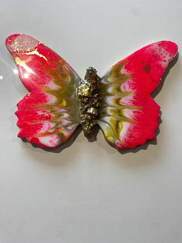 Medium butterfly hot pink with yellow and gold