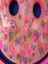 medium  30 cm pink and multicoloured hand drawn heart smiley with resin.