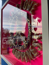 Peace Love & Happiness Framed Resin Artwork (35cm x 35cm) hot pink