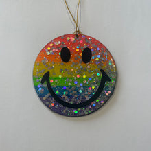 Rainbow super glitter smiley face tree decoration.
