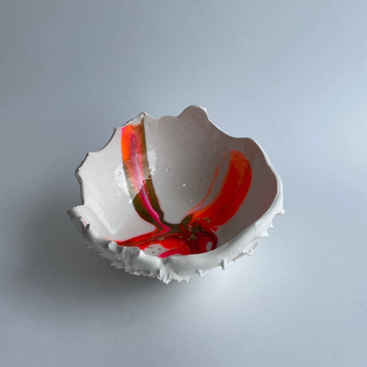 Horse chestnut inspired hatched. White pink orange and gold.