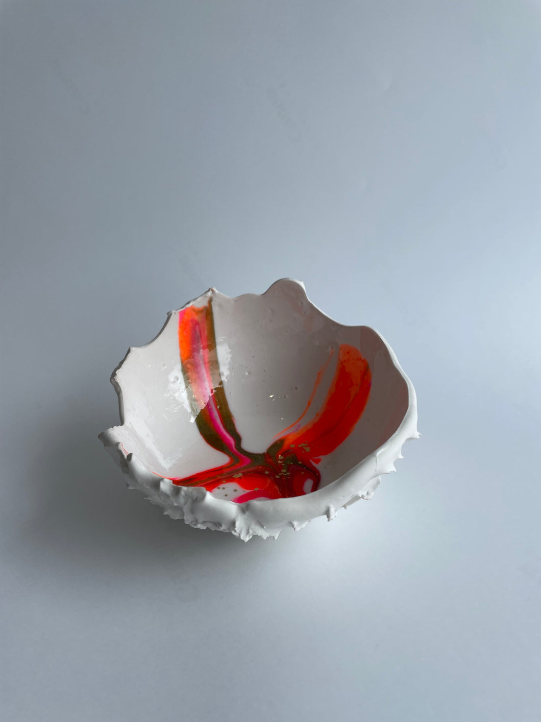 Horse chestnut inspired hatched. White pink orange and gold.