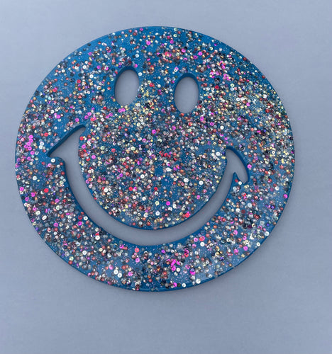 Blue large sequin smiley