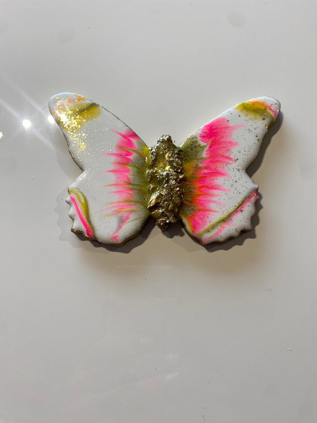 Small white pink,yellow,   gold  crystal  and resin butterfly.