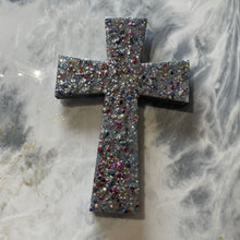 Medium silver sequin and glitter cross