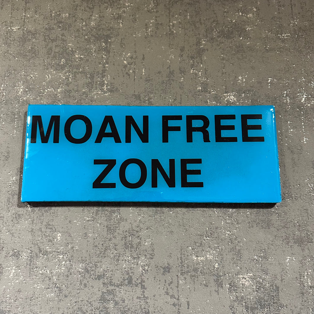 Moan free zone large plaque in blue and black