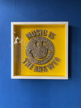 Music Is The Answer Framed Resin Smiley Artwork (35cm x 35cm) yellow