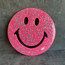 Smiley resin face in pink glitter 30cm medium