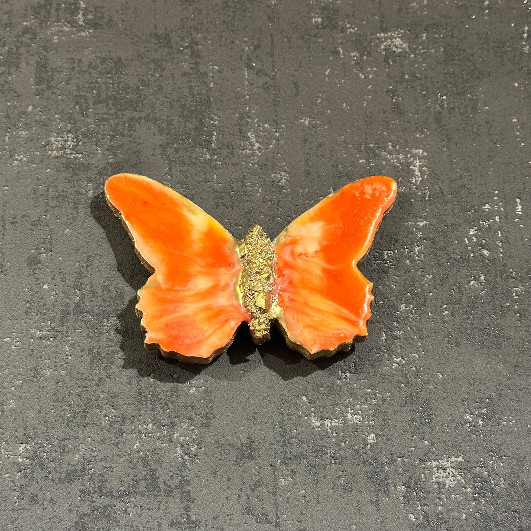 Quartz and orange crystal and resin small butterfly