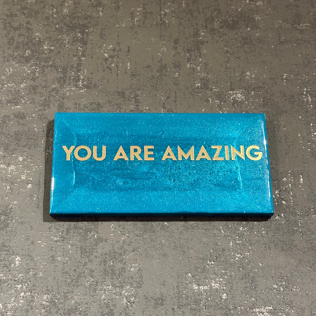 You are amazing plaque in blue and gold