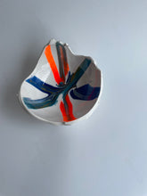 Horse chestnut inspired Hatched white blue orange hint of gold.