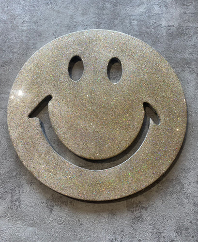 Smiley resin face in silver glitter all sizes