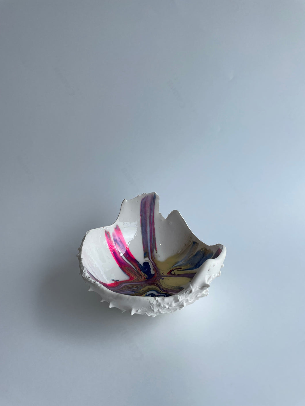 Horse chestnut inspired hatched. White pink blue touch of gold.