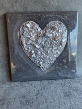 Grey and silver Quartz crystal resin heart art