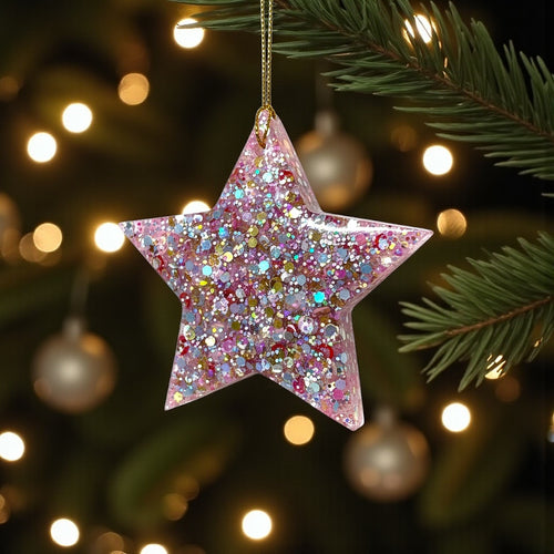 Pale pink sequin and glitter hanging star