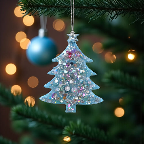 Pale blue sequin and glitter Christmas tree decoration