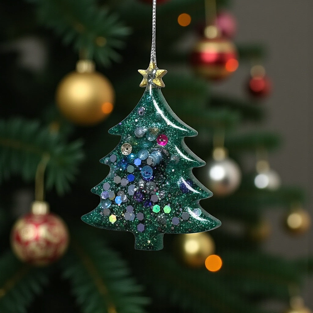 Green sequin and glitter Christmas tree