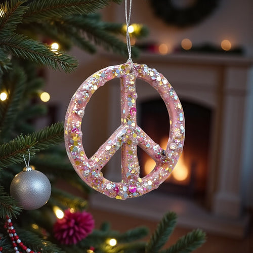 Pale pink sequin and glitter peace sign