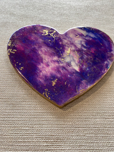 Purple and gold resin heart