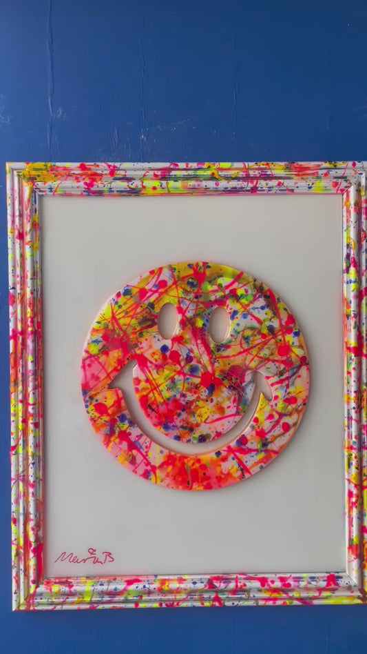 Splatter Framed Smiley Original Resin Artwork
